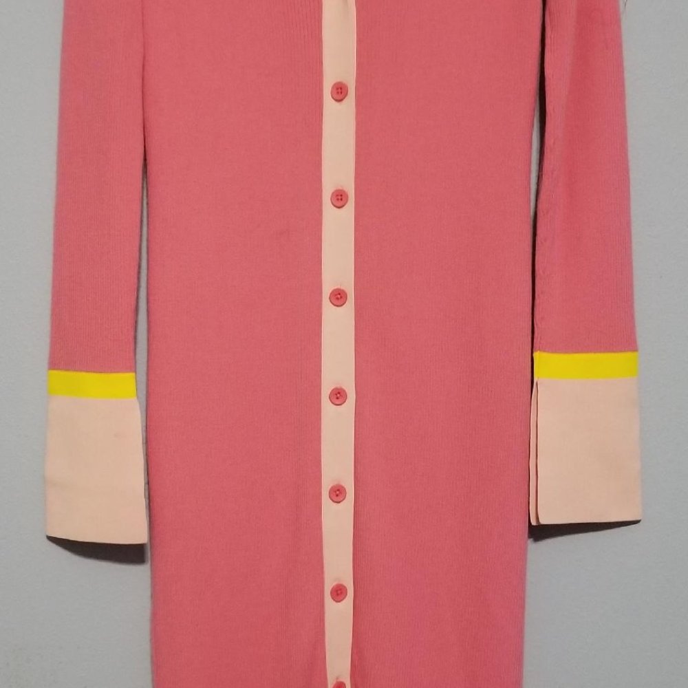 ALICE + OLIVIA Alcina Long Sleeve Button-up Rib Knit Midi Dress